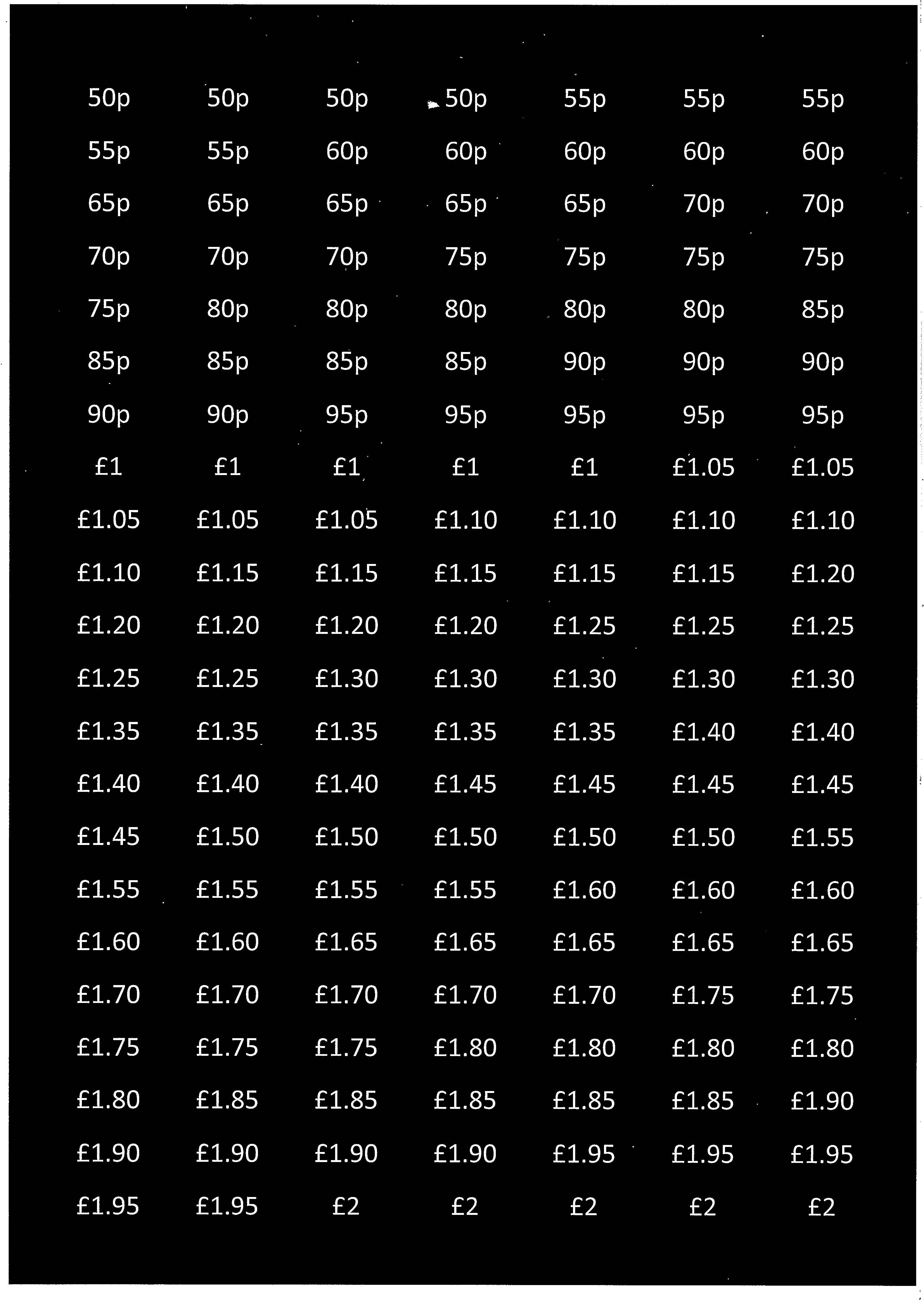 PRICE LABEL SHEET 50p - 2.00